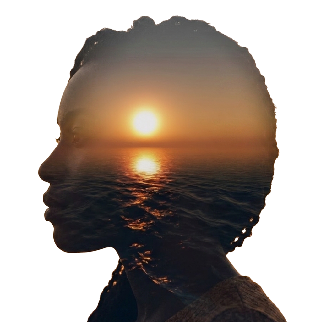 Person's silhouette with an ocean sunset — representing self-reflection, inner calm, and the transformative process of counselling in Victoria, BC